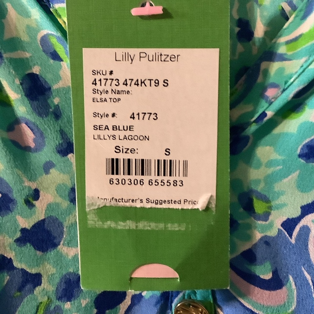 Lilly Pulitzer Swirl Print Blouse in Blue and Green, Elsa Top, Lilly’s Lagoon, S - Picture 3 of 7